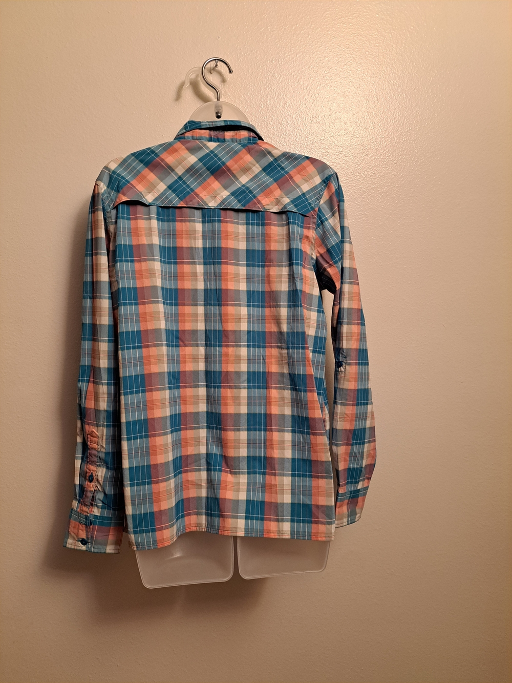 Ascend Lightweight Teal & Peach Plaid Casual Button-Down Shirt.Fishing,Hiking - Picture 3 of 9